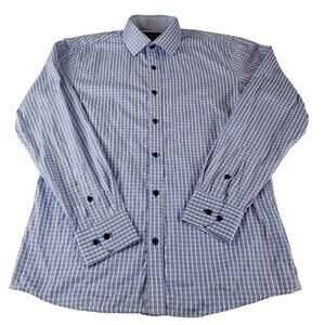 American Breed Shirt Mens Medium Button Up Collar Long Sleeve Purple White Plaid